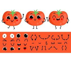 Tomato. Set for creating funny cartoon character tomato. Character constructor vector illustration.