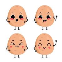 A set of cute potato characters. Vector illustration with vegetable character isolated on background.