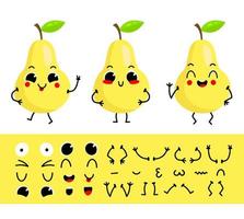 Pear. Set for creating funny cartoon character pear. Character constructor vector illustration.
