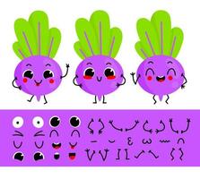 Beet. Set for creating funny cartoon character beet. Character constructor vector illustration.