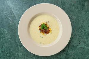 corn soup with crispy bacon photo