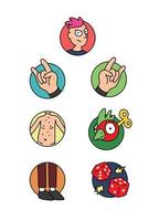 iconos de partes del cuerpo humano. vector. cabeza, brazo, pierna, torso, dados. estilo alegre de dibujos animados. un conjunto de paisajes. vector