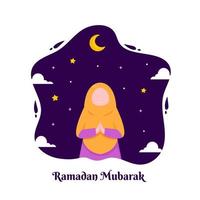 ilustración de ramadan kareem con el concepto de personaje musulmán infantil. estilo de dibujos animados de diseño plano vector