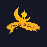 Ramadan Kareem Illustration With Crescent Moon And Mosque Concept. Flat Design Cartoon Style vector