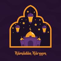 Ramadan Kareem Illustration With Mosque And Lantern Concept. Flat Design Cartoon Style vector