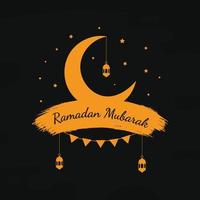 Ramadan Kareem Illustration With Crescent Moon And Lantern Concept. Flat Design Cartoon Style vector