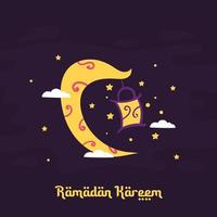 Ramadan Kareem Illustration With Crescent Moon And Lantern Concept. Flat Design Cartoon Style vector