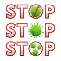 stop virus text with green virus inside the text vector