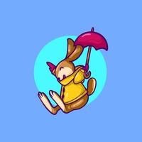 Rabbit and Umbrella Cartoon Character vector