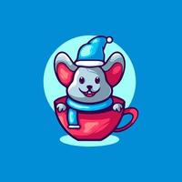 Mouse in Winter Day Cartoon vector