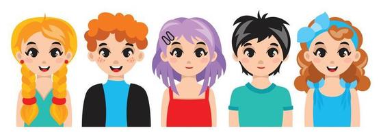 Portraits of cute boys and girls. School or kindergarten. Children's illustration. vector