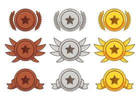 set of sub-badge gold silver bronze in flat color vector