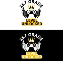 1st Grade Level Unlocked Gamer First Day Of School T-shirt Design. vector