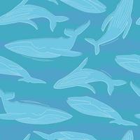 Seamless pattern with marine animals. Print with whales in the sea. Vector graphics.