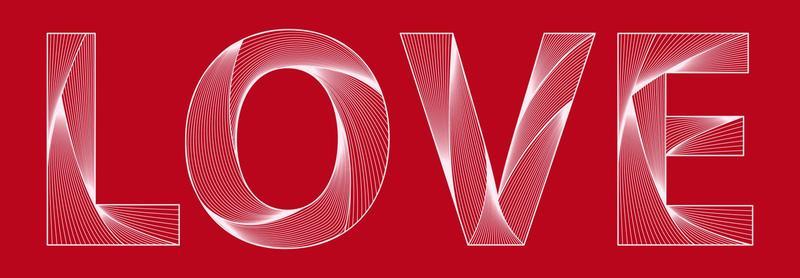Vector decorative inscription love on red background. Weaving threads. Valentine's Day