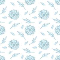 Vector seamless floral pattern. Blue contouring elements on a white background. Can be for wallpaper, tiles, fabrics and dishes