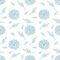 patrón floral transparente de vector. elementos de contorno azul sobre un fondo blanco. puede ser para papel tapiz, azulejos, telas y platos vector