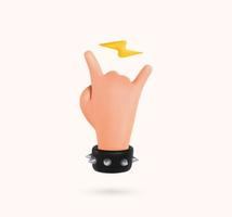 Sign of the horns ui hero character. Rock sign hand gesture isolated 3d cartoon hand. Heavy metal isolated arm vector