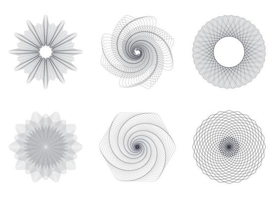 Set vector Guilloche elements for certificate or diploma and currency design