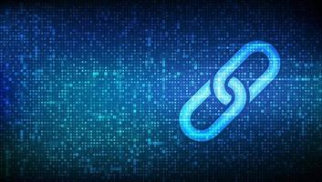 Link icon made with binary code. Blockchain technology. Cooperation symbol. Communication, security, internet safety, connect concept. Digital code background with digits 1.0. Vector Illustration.