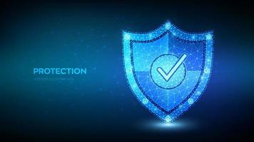 marca de verificación en el escudo de seguridad. protección o concepto de negocio seguro. seguridad cibernética y seguridad de la red. ilustra la seguridad de los datos cibernéticos o la idea de privacidad de la información. ilustración vectorial poligonal baja. vector