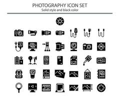 paquete de iconos de fotografía en estilo sólido vector