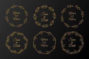 Elegant hand drawn floral round frame in gold color vector