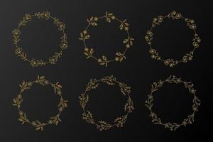 Set of 6 Hand drawn gold floral wreaths vector