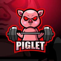 Piglet weightlifting mascot esport logo design vector