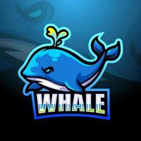 Whale mascot esport logo design vector