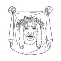 Holy Sacred Face of Jesus Vector Illustration Outline Monochrome