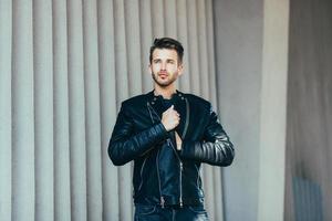 Stylish man in leather clothes photo