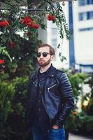 man with leather jacket photo