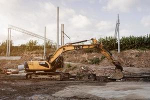 Minsk, Belarus, February 2022 - Excavator JCB working at construction site.