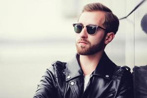 man dressed leather jacket photo