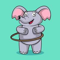 cute elephant playing hula hoop vector