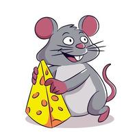 lindo ratón sosteniendo queso dibujos animados dibujo fondo blanco aislado vector