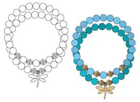 Double bracelet made of large beads with dragonfly-shaped pendant vector