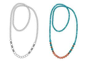 Women's jewelry. Long round turquoise beads vector