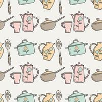 Seamless pattern in pastel colors with kitchen utensils vector