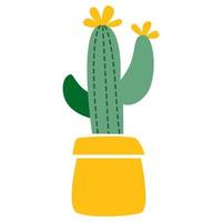 Vector illustration of cactus in flower pot. Succulent houseplant home gardening and decoration. Cacti smiling friendly character. For cards, social media, banners and printing on paper or textile.