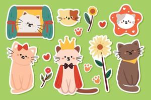 hand drawing cartoon cute cat sticker set vector