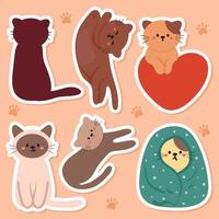 hand drawing cartoon cute cat sticker set vector