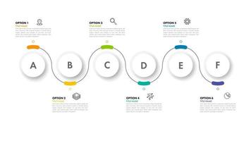 Infographic element can be used for presentation, banner, graphic, business flow and diagram. Modern flat Timeline template with 6 option, parts, step for process. Abstract template. vector