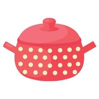 Cartoon cooking pot. Red saucepan. Kitchen colorful appliance. Flat vector illustration on a white background.