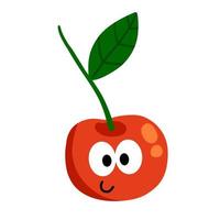 Cherry character. Cute mascot with face and eyes. Red berry vector