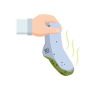 Hands holding dirty sock vector