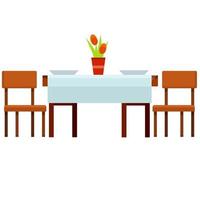 Table and two chairs. Kitchen furniture and tablecloths. vector