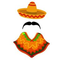 poncho. capa mexicana roja y naranja. vestido nacional traje latino. vector
