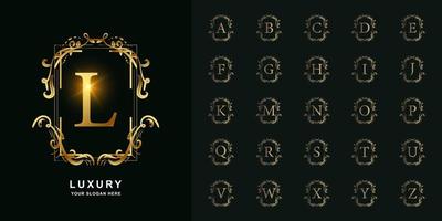 Letter L or collection initial alphabet with luxury ornament floral frame golden logo template. vector